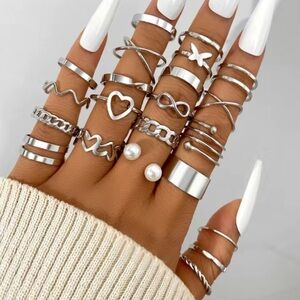 Silver Butterfly Love Minimalist Ring Set 22pc